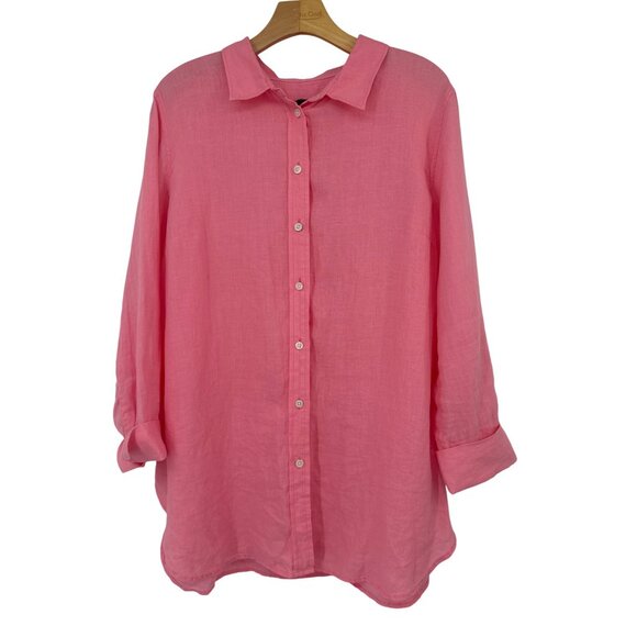 Talbots Womens Button-Up Pink boyfriend Linen Shirt tunic size XL - Picture 2 of 6